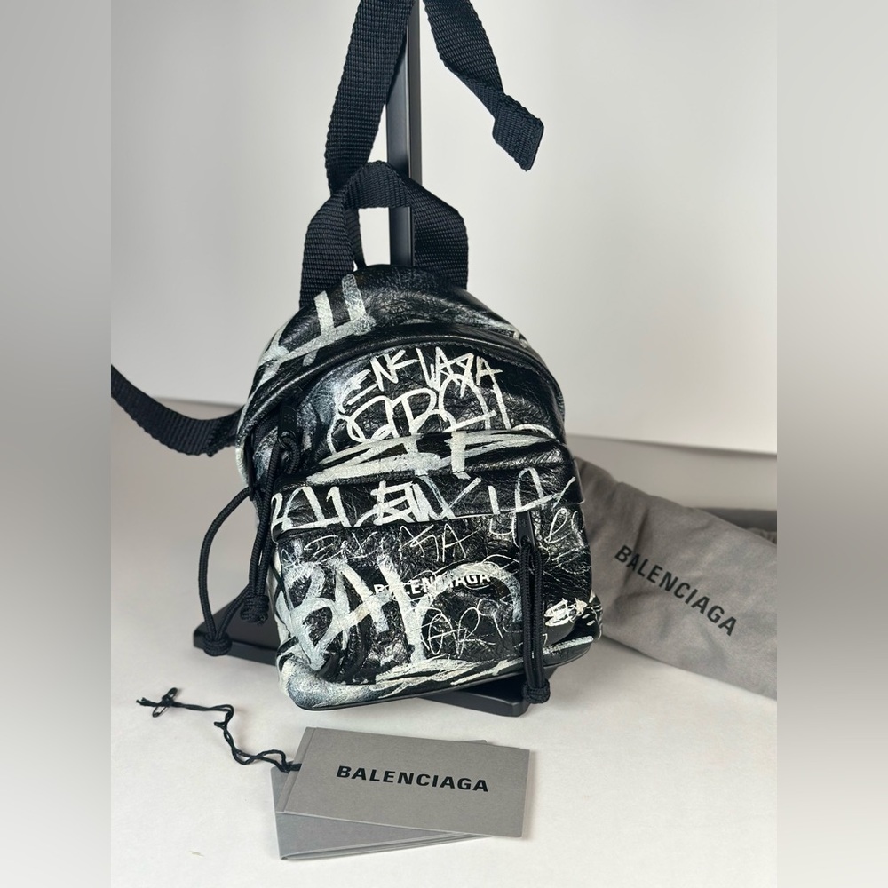 NWT Balenciaga Black and White Graffiti Mini Backpack
